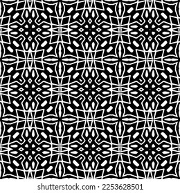 
Vector pattern in geometric ornamental style. Black and white color.
Simple geo all over print block for apparel textile, ladies dress, fashion garment, digital wall paper.