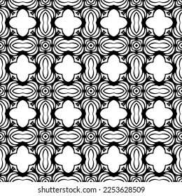 
Vector pattern in geometric ornamental style. Black and white color.
Simple geo all over print block for apparel textile, ladies dress, fashion garment, digital wall paper.