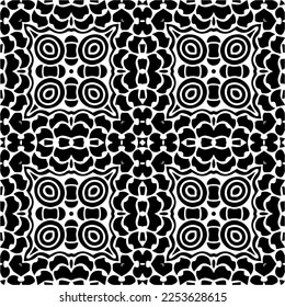 
Vector pattern in geometric ornamental style. Black and white color.
Simple geo all over print block for apparel textile, ladies dress, fashion garment, digital wall paper.
