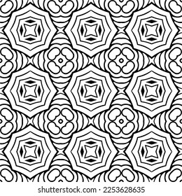 
Vector pattern in geometric ornamental style. Black and white color.
Simple geo all over print block for apparel textile, ladies dress, fashion garment, digital wall paper.