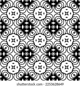 
Vector pattern in geometric ornamental style. Black and white color.
Simple geo all over print block for apparel textile, ladies dress, fashion garment, digital wall paper.