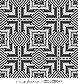
Vector pattern in geometric ornamental style. Black and white color.
Simple geo all over print block for apparel textile, ladies dress, fashion garment, digital wall paper.