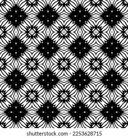 
Vector pattern in geometric ornamental style. Black and white color.
Simple geo all over print block for apparel textile, ladies dress, fashion garment, digital wall paper.