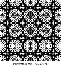 
Vector pattern in geometric ornamental style. Black and white color.
Simple geo all over print block for apparel textile, ladies dress, fashion garment, digital wall paper.