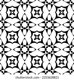
Vector pattern in geometric ornamental style. Black and white color.
Simple geo all over print block for apparel textile, ladies dress, fashion garment, digital wall paper.