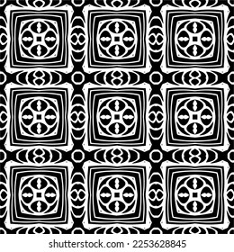 
Vector pattern in geometric ornamental style. Black and white color.
Simple geo all over print block for apparel textile, ladies dress, fashion garment, digital wall paper.