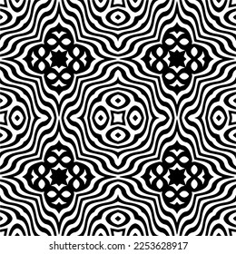 
Vector pattern in geometric ornamental style. Black and white color.
Simple geo all over print block for apparel textile, ladies dress, fashion garment, digital wall paper.