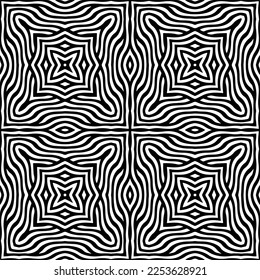 
Vector pattern in geometric ornamental style. Black and white color.
Simple geo all over print block for apparel textile, ladies dress, fashion garment, digital wall paper.