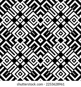 
Vector pattern in geometric ornamental style. Black and white color.
Simple geo all over print block for apparel textile, ladies dress, fashion garment, digital wall paper.