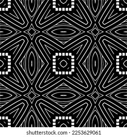 
Vector pattern in geometric ornamental style. Black and white color.
Simple geo all over print block for apparel textile, ladies dress, fashion garment, digital wall paper.