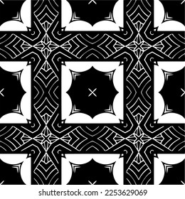 
Vector pattern in geometric ornamental style. Black and white color.
Simple geo all over print block for apparel textile, ladies dress, fashion garment, digital wall paper.