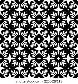 
Vector pattern in geometric ornamental style. Black and white color.
Simple geo all over print block for apparel textile, ladies dress, fashion garment, digital wall paper.