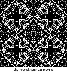 
Vector pattern in geometric ornamental style. Black and white color.
Simple geo all over print block for apparel textile, ladies dress, fashion garment, digital wall paper.