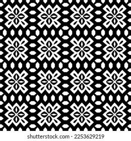 
Vector pattern in geometric ornamental style. Black and white color.
Simple geo all over print block for apparel textile, ladies dress, fashion garment, digital wall paper.