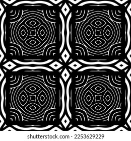 
Vector pattern in geometric ornamental style. Black and white color.
Simple geo all over print block for apparel textile, ladies dress, fashion garment, digital wall paper.