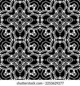 
Vector pattern in geometric ornamental style. Black and white color.
Simple geo all over print block for apparel textile, ladies dress, fashion garment, digital wall paper.