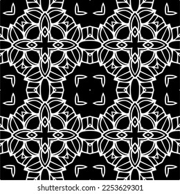 
Vector pattern in geometric ornamental style. Black and white color.
Simple geo all over print block for apparel textile, ladies dress, fashion garment, digital wall paper.