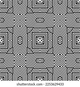 
Vector pattern in geometric ornamental style. Black and white color.
Simple geo all over print block for apparel textile, ladies dress, fashion garment, digital wall paper.