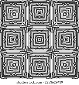 
Vector pattern in geometric ornamental style. Black and white color.
Simple geo all over print block for apparel textile, ladies dress, fashion garment, digital wall paper.