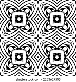 
Vector pattern in geometric ornamental style. Black and white color.
Simple geo all over print block for apparel textile, ladies dress, fashion garment, digital wall paper.