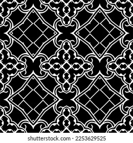 
Vector pattern in geometric ornamental style. Black and white color.
Simple geo all over print block for apparel textile, ladies dress, fashion garment, digital wall paper.
