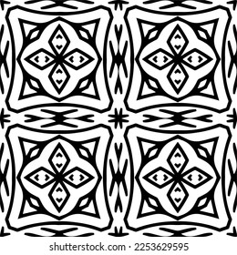 
Vector pattern in geometric ornamental style. Black and white color.
Simple geo all over print block for apparel textile, ladies dress, fashion garment, digital wall paper.