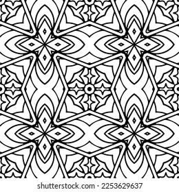 
Vector pattern in geometric ornamental style. Black and white color.
Simple geo all over print block for apparel textile, ladies dress, fashion garment, digital wall paper.