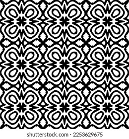 
Vector pattern in geometric ornamental style. Black and white color.
Simple geo all over print block for apparel textile, ladies dress, fashion garment, digital wall paper.