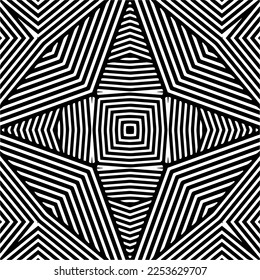 
Vector pattern in geometric ornamental style. Black and white color.
Simple geo all over print block for apparel textile, ladies dress, fashion garment, digital wall paper.