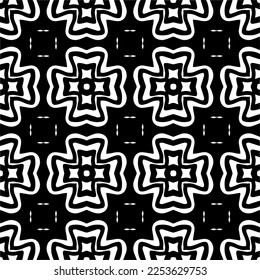 
Vector pattern in geometric ornamental style. Black and white color.
Simple geo all over print block for apparel textile, ladies dress, fashion garment, digital wall paper.