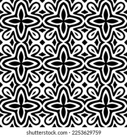 
Vector pattern in geometric ornamental style. Black and white color.
Simple geo all over print block for apparel textile, ladies dress, fashion garment, digital wall paper.