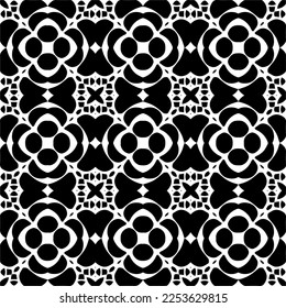 
Vector pattern in geometric ornamental style. Black and white color.
Simple geo all over print block for apparel textile, ladies dress, fashion garment, digital wall paper.