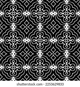 
Vector pattern in geometric ornamental style. Black and white color.
Simple geo all over print block for apparel textile, ladies dress, fashion garment, digital wall paper.