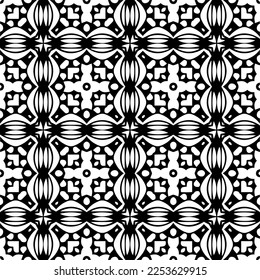 
Vector pattern in geometric ornamental style. Black and white color.
Simple geo all over print block for apparel textile, ladies dress, fashion garment, digital wall paper.