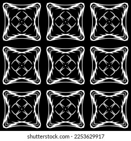 
Vector pattern in geometric ornamental style. Black and white color.
Simple geo all over print block for apparel textile, ladies dress, fashion garment, digital wall paper.