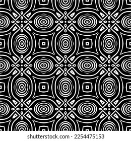 Vector pattern in geometric ornamental style. Black and white color. Simple geo all over print block for apparel textile, ladies dress, fashion garment, digital wall paper.
