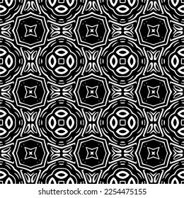 Vector pattern in geometric ornamental style. Black and white color. Simple geo all over print block for apparel textile, ladies dress, fashion garment, digital wall paper.