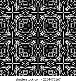 Vector pattern in geometric ornamental style. Black and white color. Simple geo all over print block for apparel textile, ladies dress, fashion garment, digital wall paper.