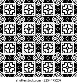 Vector pattern in geometric ornamental style. Black and white color. Simple geo all over print block for apparel textile, ladies dress, fashion garment, digital wall paper.