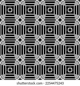 Vector pattern in geometric ornamental style. Black and white color. Simple geo all over print block for apparel textile, ladies dress, fashion garment, digital wall paper.