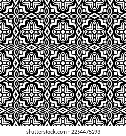 Vektormuster im geometrischen Zierstil. Schwarz-Weiß-Farbe. Einfaches Geo auf dem gesamten Druckblock für Bekleidung, Damenkleidung, Modebekleidung, digitale Tapete.