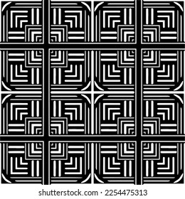 Vektormuster im geometrischen Zierstil. Schwarz-Weiß-Farbe. Einfaches Geo auf dem gesamten Druckblock für Bekleidung, Damenkleidung, Modebekleidung, digitale Tapete.
