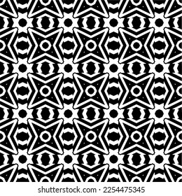 Vector pattern in geometric ornamental style. Black and white color. Simple geo all over print block for apparel textile, ladies dress, fashion garment, digital wall paper.