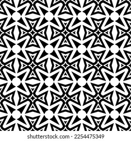 Vector pattern in geometric ornamental style. Black and white color. Simple geo all over print block for apparel textile, ladies dress, fashion garment, digital wall paper.
