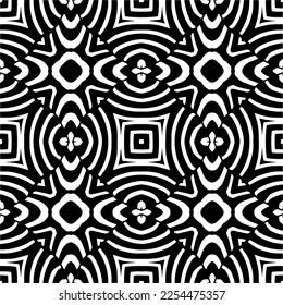 Vector pattern in geometric ornamental style. Black and white color. Simple geo all over print block for apparel textile, ladies dress, fashion garment, digital wall paper.