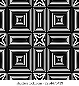 Vector pattern in geometric ornamental style. Black and white color. Simple geo all over print block for apparel textile, ladies dress, fashion garment, digital wall paper.