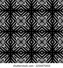 Vector pattern in geometric ornamental style. Black and white color. Simple geo all over print block for apparel textile, ladies dress, fashion garment, digital wall paper.