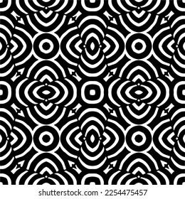 Vector pattern in geometric ornamental style. Black and white color. Simple geo all over print block for apparel textile, ladies dress, fashion garment, digital wall paper.