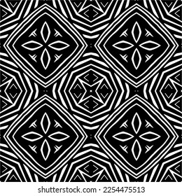 Vector pattern in geometric ornamental style. Black and white color. Simple geo all over print block for apparel textile, ladies dress, fashion garment, digital wall paper.