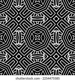 Vector pattern in geometric ornamental style. Black and white color. Simple geo all over print block for apparel textile, ladies dress, fashion garment, digital wall paper.